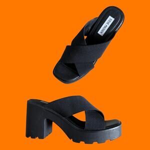 Steve Madden Black Chunky High Heel Platform Sandals Heels Mules Size 9